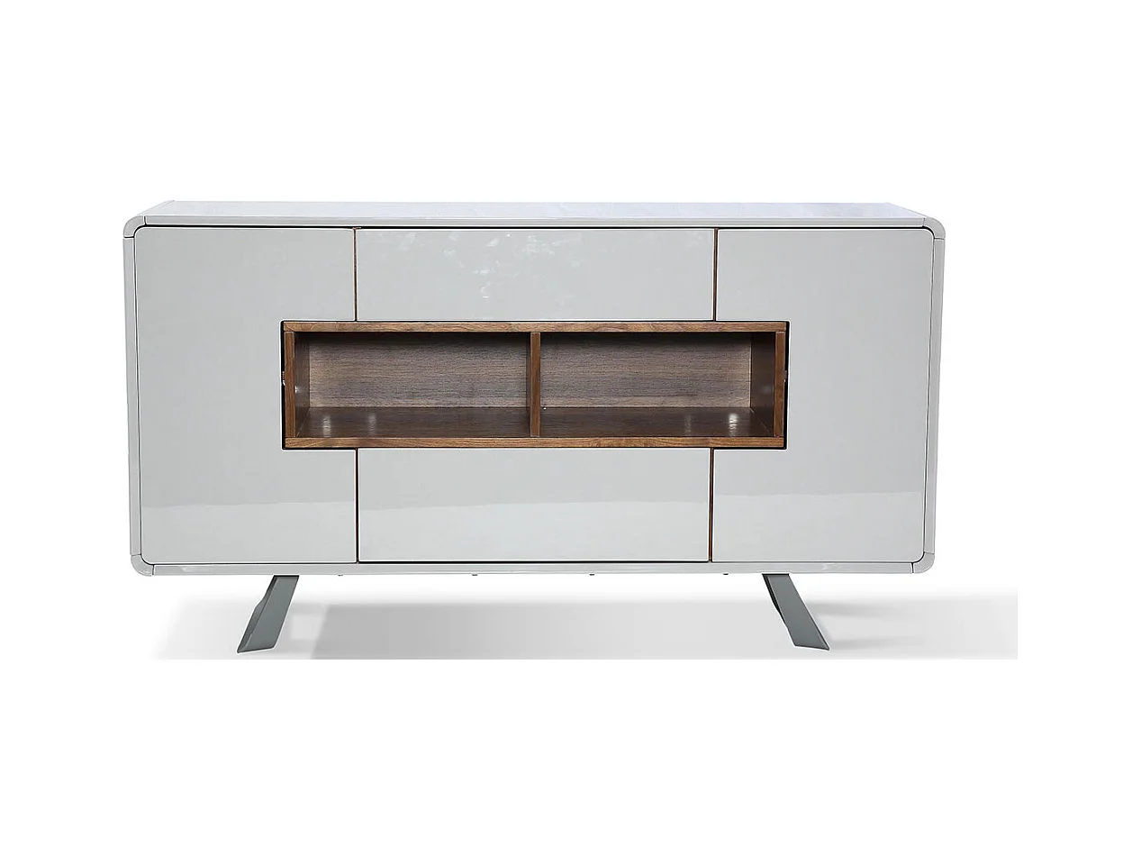 Buffet bois/laqué ISORA - Noyer/Gris