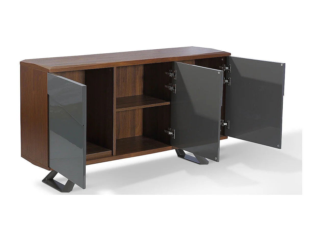 Buffet laqué/bois PUNE - Gris/Noyer