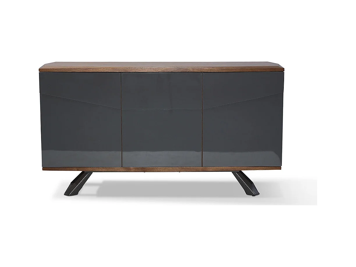 Buffet laqué/bois PUNE - Gris/Noyer