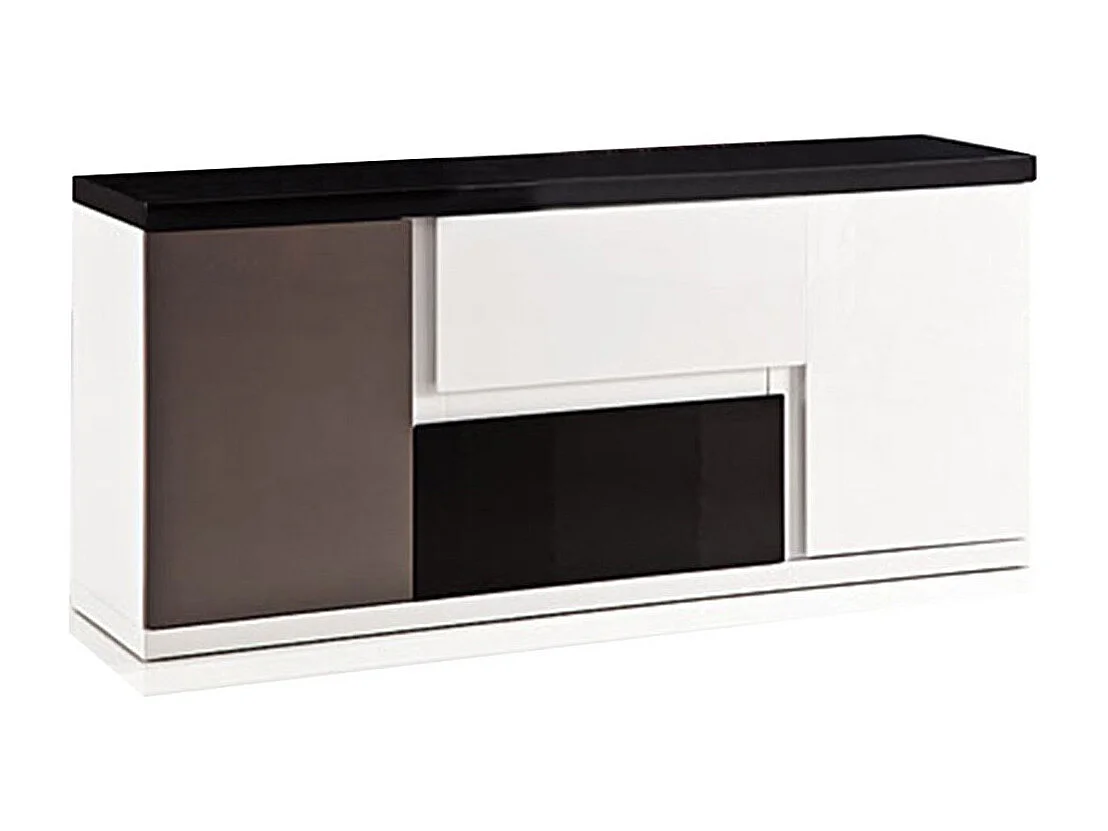 Bahut laqué TRIOS - Taupe / Noir / Blanc