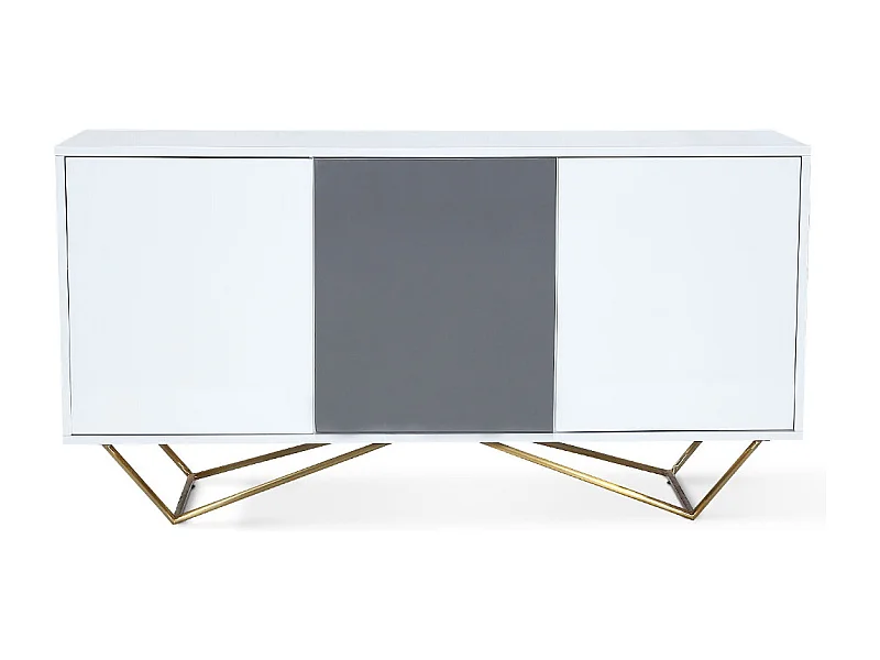 Buffet laqué/acier JAZZ - Blanc/Gris/Gold