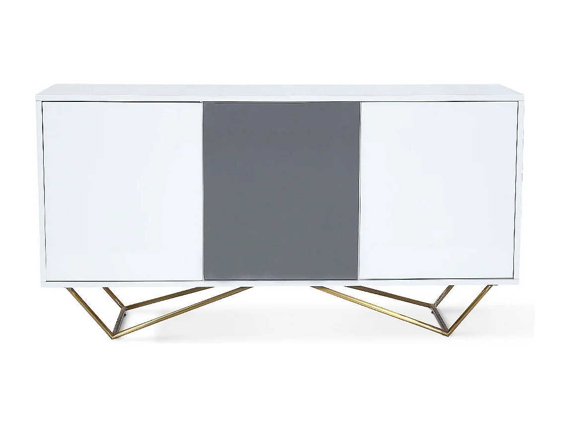Buffet laqué/acier JAZZ - Blanc/Gris/Gold