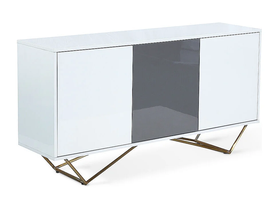 Buffet laqué/acier JAZZ - Blanc/Gris/Gold