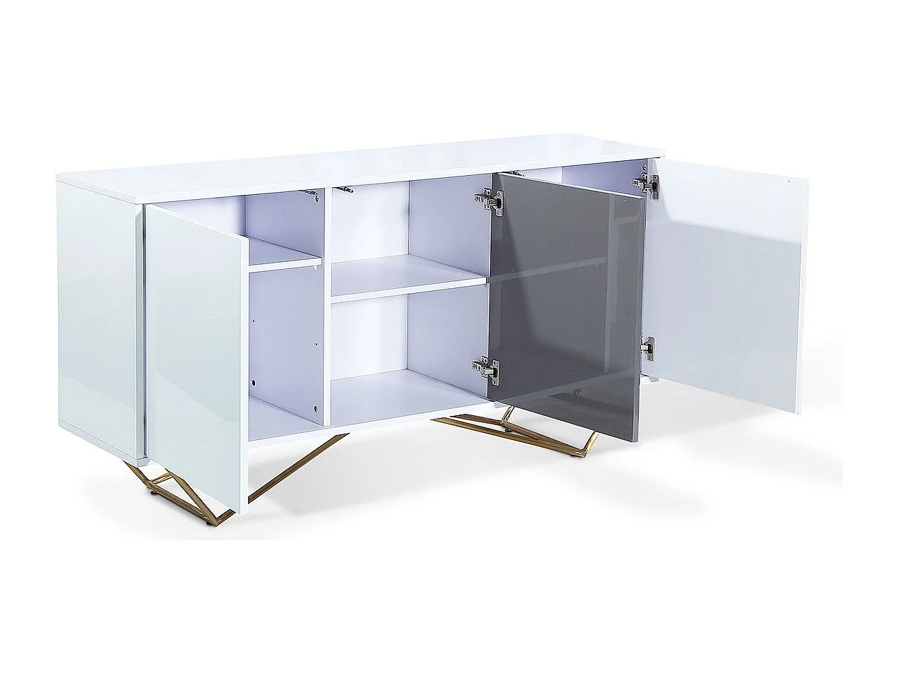 Buffet laqué/acier JAZZ - Blanc/Gris/Gold