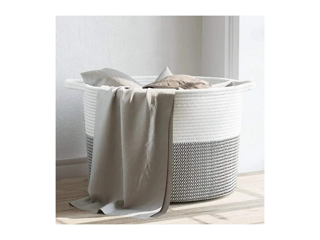 Panier à linge gris et blanc Ø55x36 cm coton