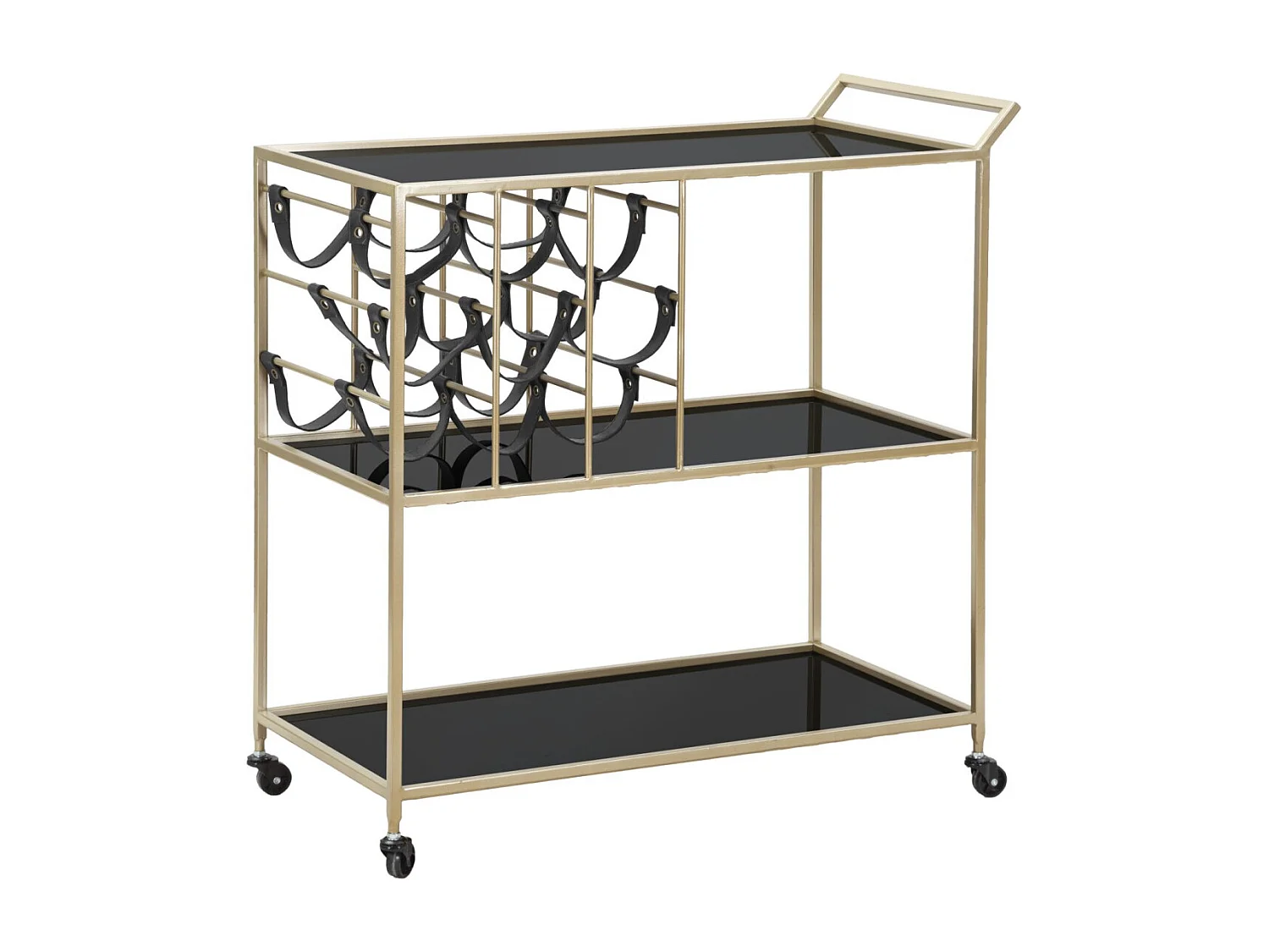 Desserte 3 Niveaux avec Porte-Bouteilles "Eli" 82cm Noir & Or