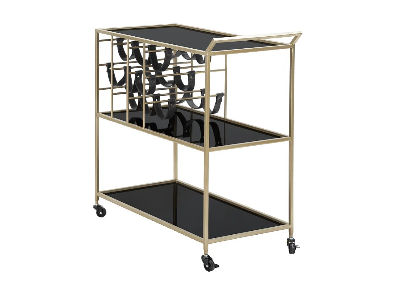 Desserte 3 Niveaux avec Porte-Bouteilles "Eli" 82cm Noir & Or