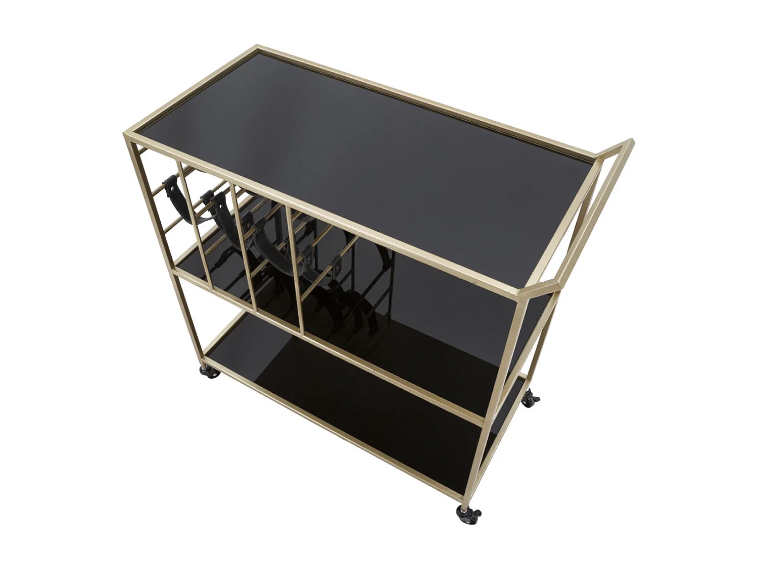 Desserte 3 Niveaux avec Porte-Bouteilles "Eli" 82cm Noir & Or