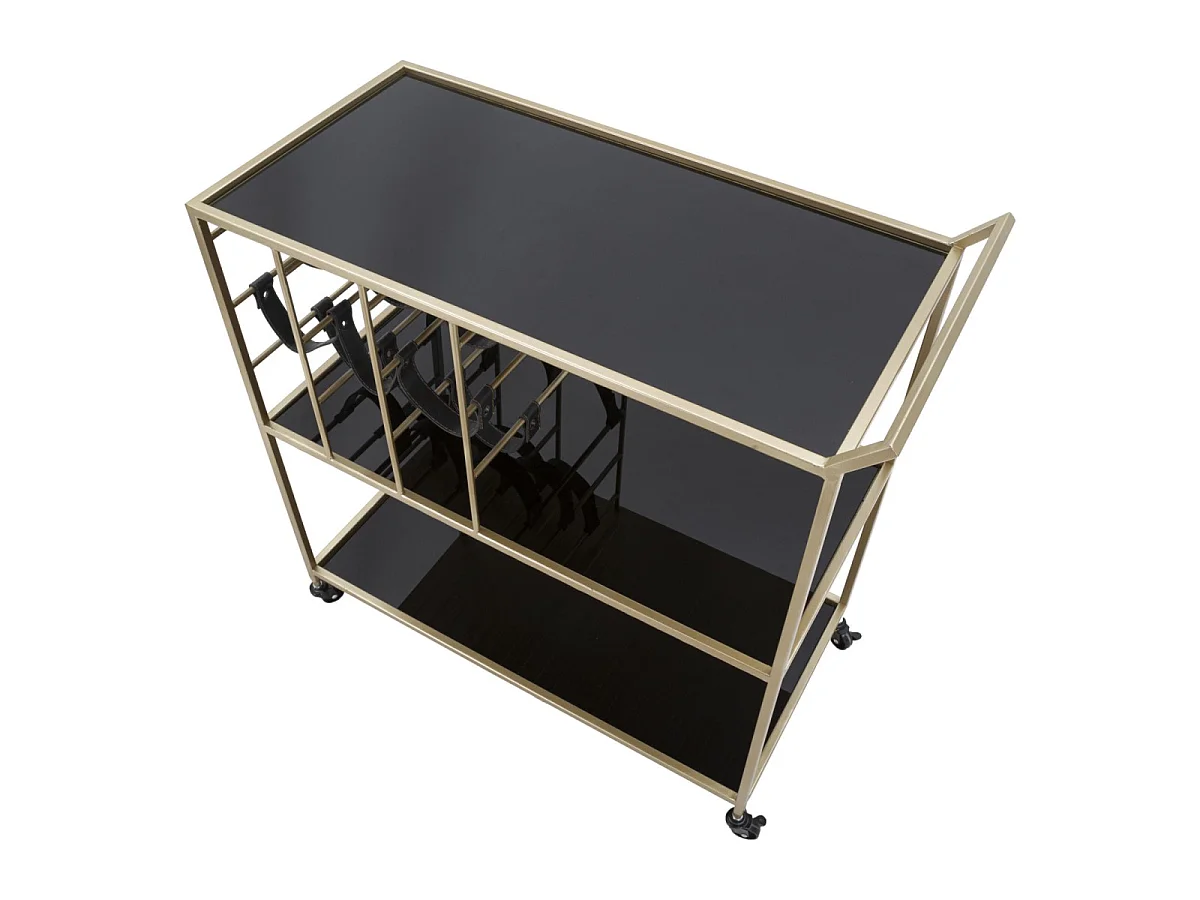 Desserte 3 Niveaux avec Porte-Bouteilles "Eli" 82cm Noir & Or
