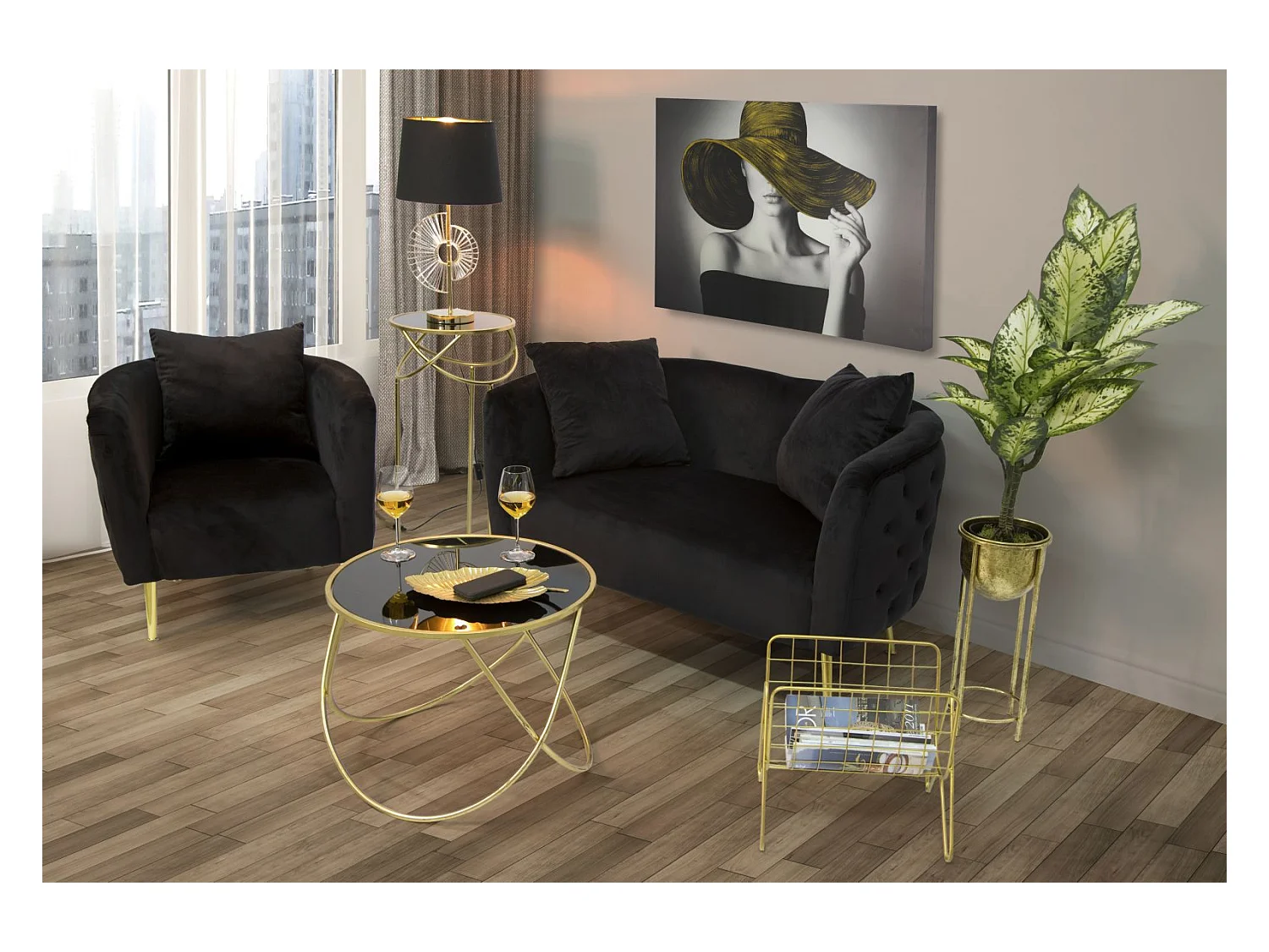 Canapé 2 Places en Velours "Bucarest" 127 cm Noir