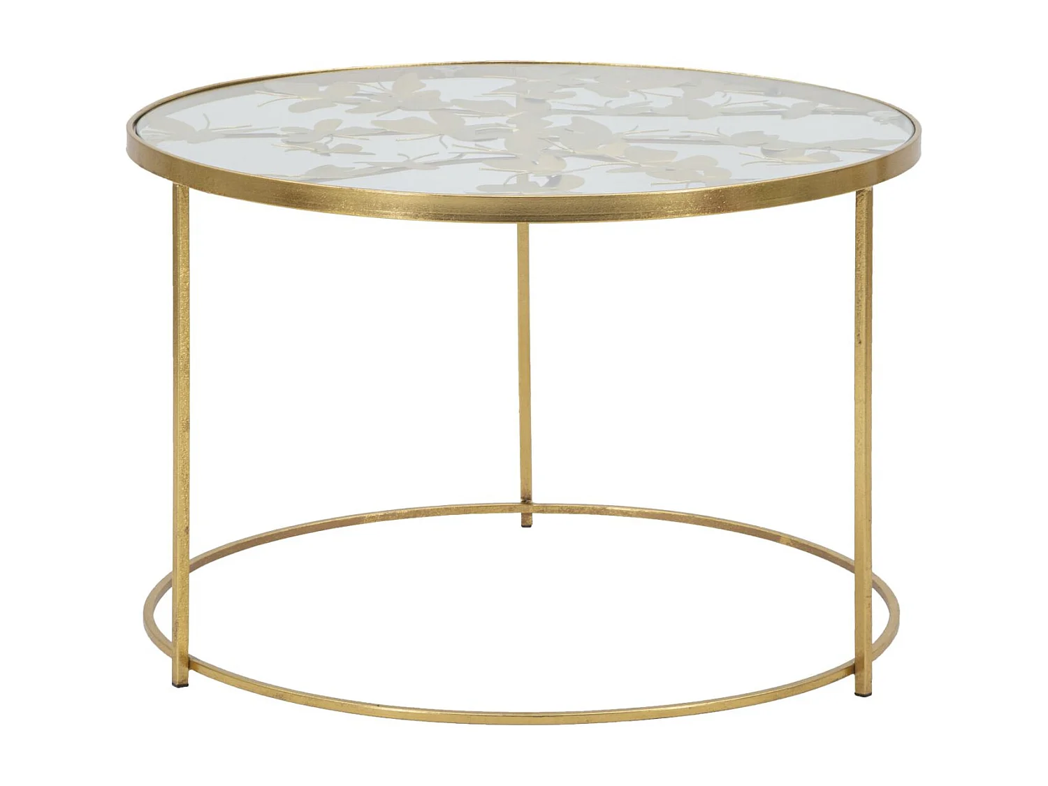 Table Basse en Verre "Butterfly" 60cm Or