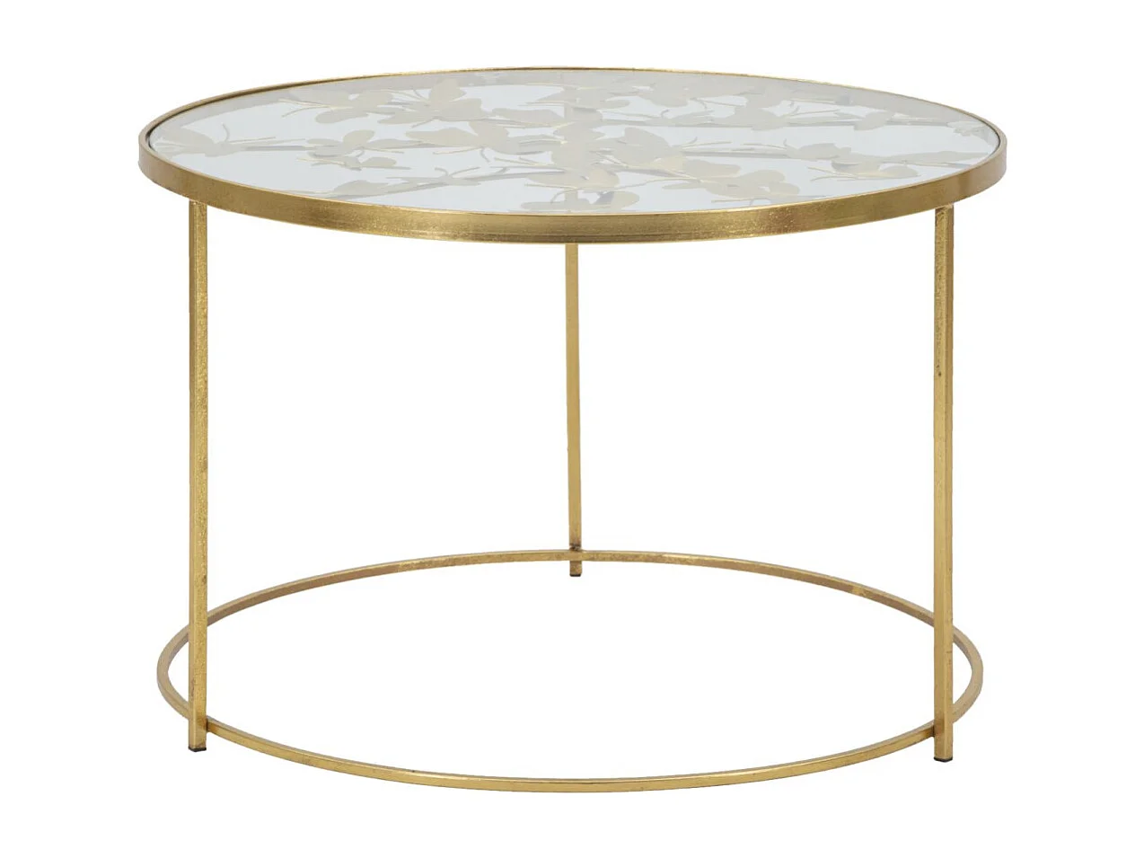 Table Basse en Verre "Butterfly" 60cm Or