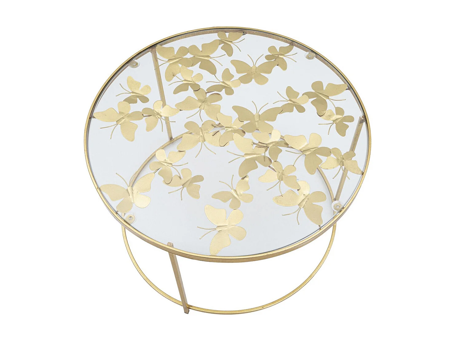Table Basse en Verre "Butterfly" 60cm Or