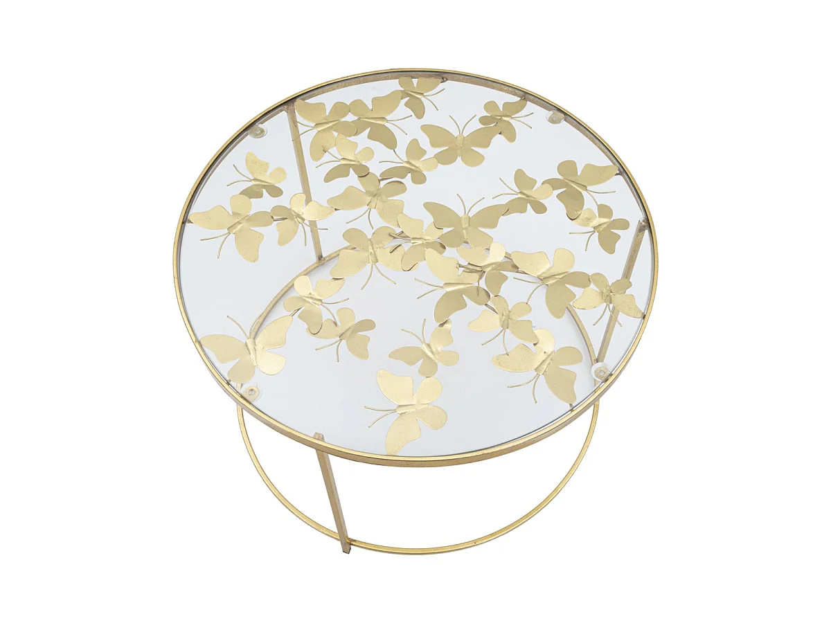 Table Basse en Verre "Butterfly" 60cm Or