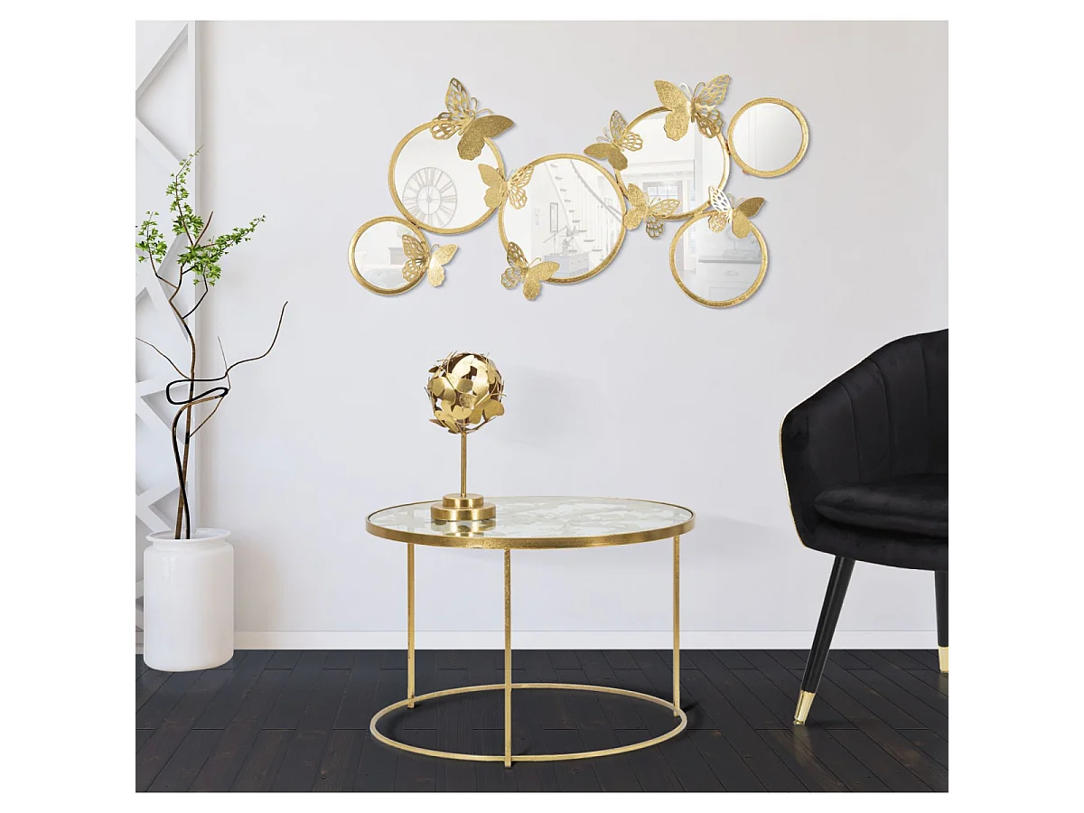Table Basse en Verre "Butterfly" 60cm Or