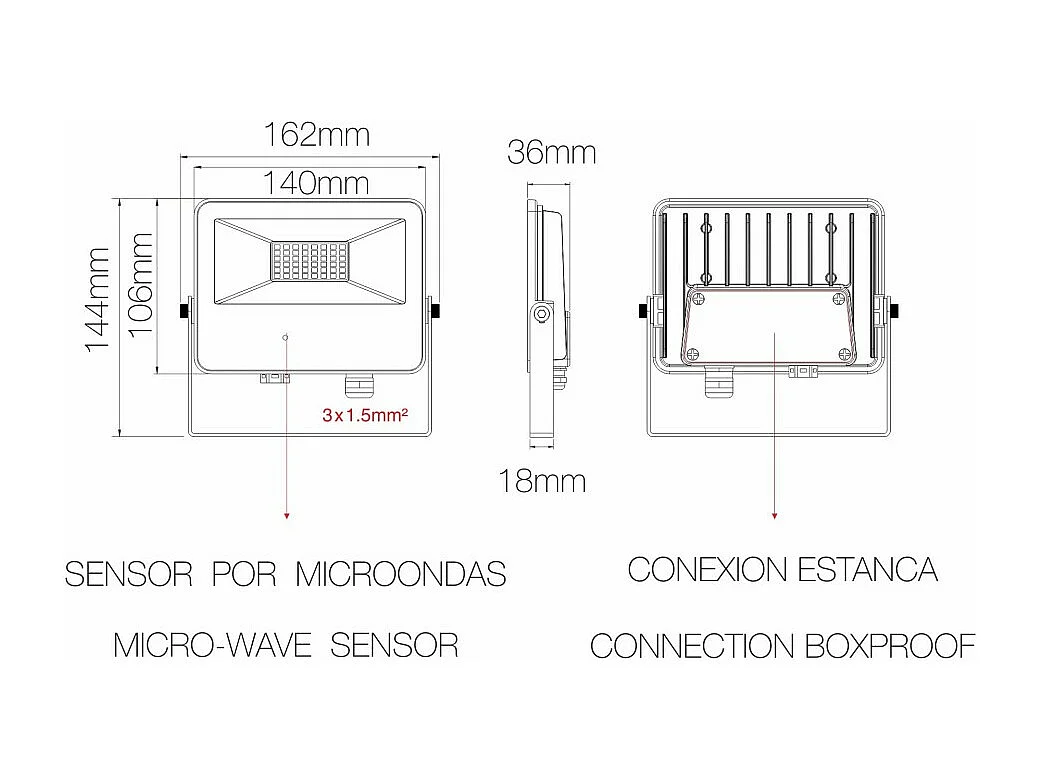 SKY 30W IP65 LED-Strahler mit integriertem Sensor 5000k Schwarz