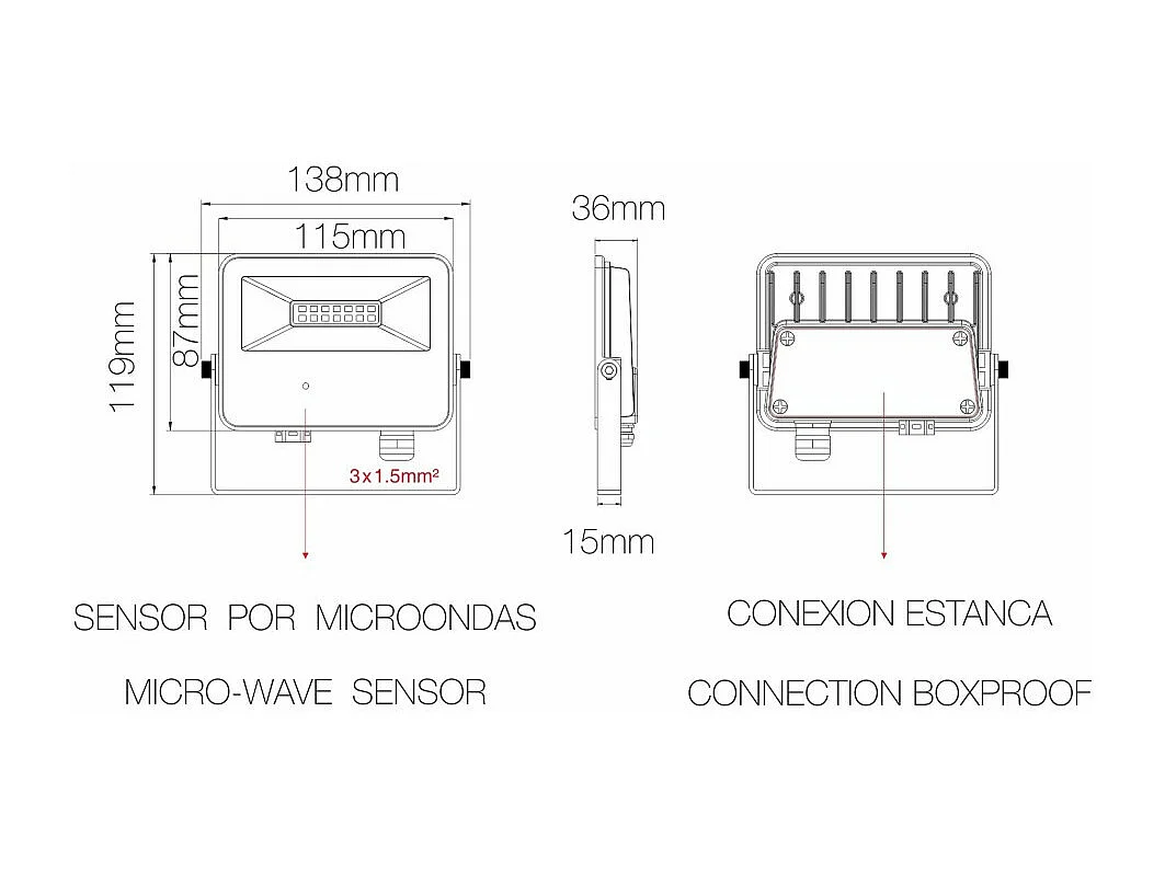 SKY 10W IP65 LED-Strahler mit integriertem Sensor 4000k Schwarz