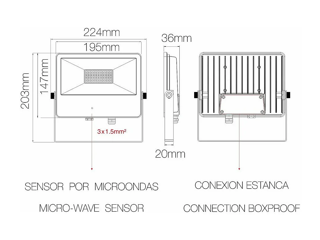 SKY 50W IP65 LED-spot met geïntegreerde sensor 5000k Zwart