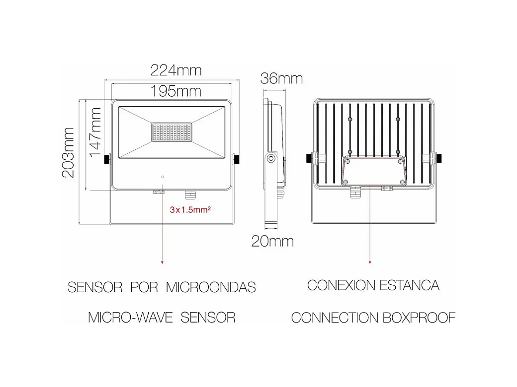 SKY 50W IP65 LED-spot met geïntegreerde sensor 5000k Zwart