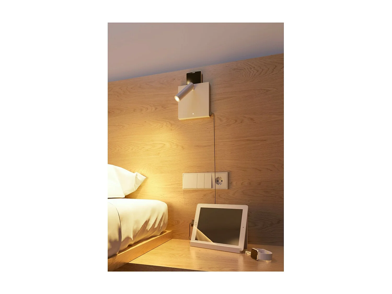 Applique de lit LED 4W avec chargement par induction USB et lumière tactile noire