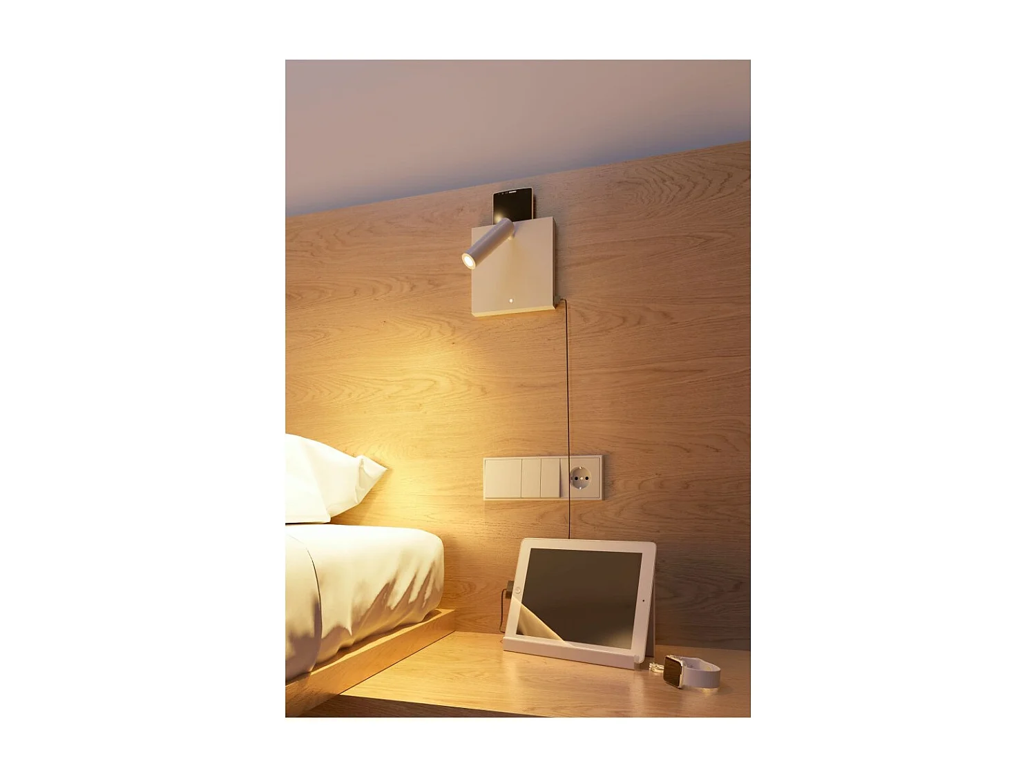 Applique de lit LED 4W avec chargement par induction USB et lumière tactile noire