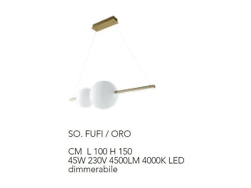 Lámpara colgante Led de metal y cristal soplado Fufi de Ondaluce 45w Regulable 3000k Blanco