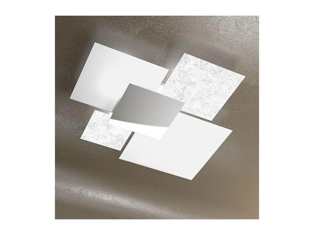Plafonnier moderne 1088/90-FA Verre Blanc et Feuille d'Argent 4xE27