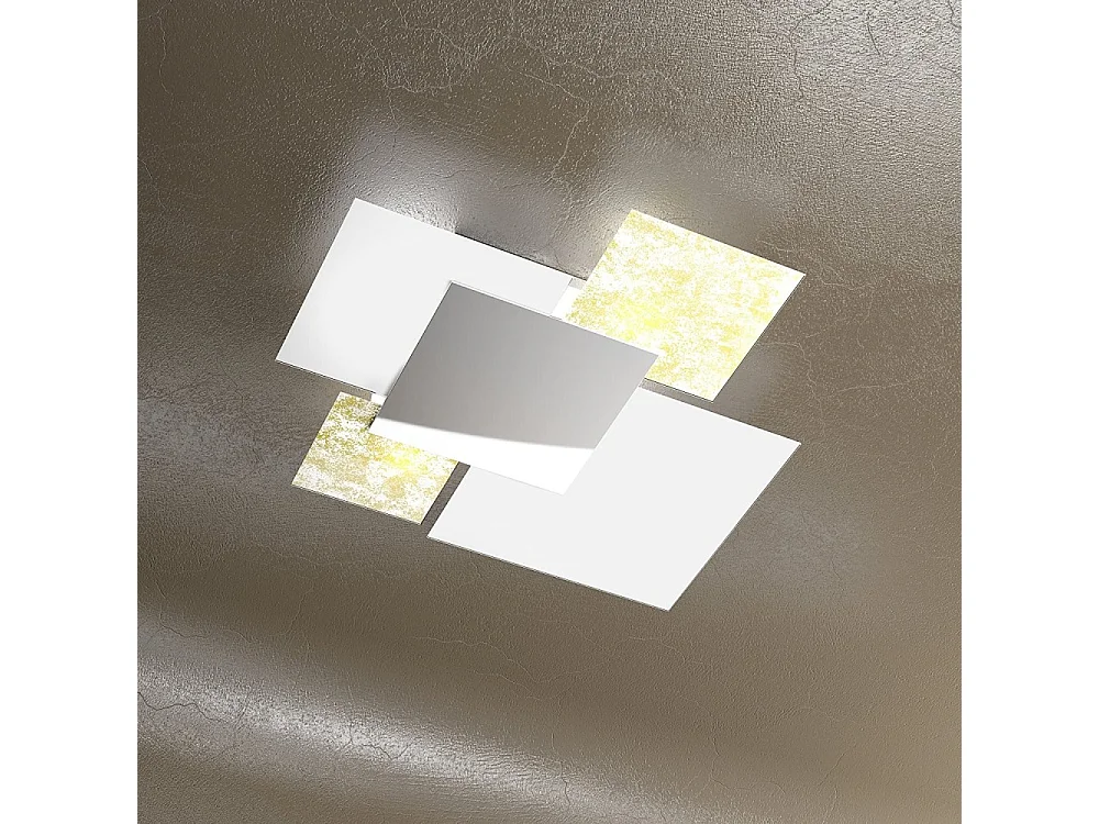 Moderne Deckenleuchte 1088/70-FO aus weißem Glas und Blattgold 4xE27