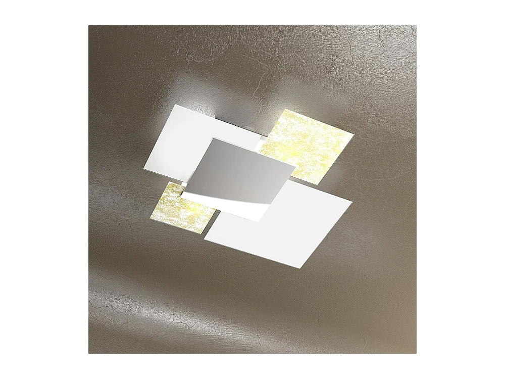 Lampada da soffitto moderna 1088/70-FO Vetri Bianchi e Foglia Oro 4xE27