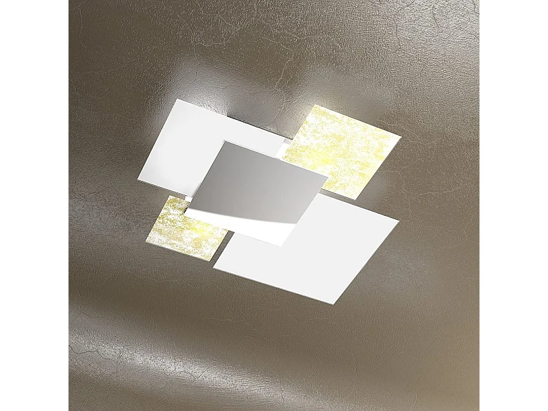 Plafonnier moderne 1088/70-FO Verre Blanc et Feuille d'Or 4xE27