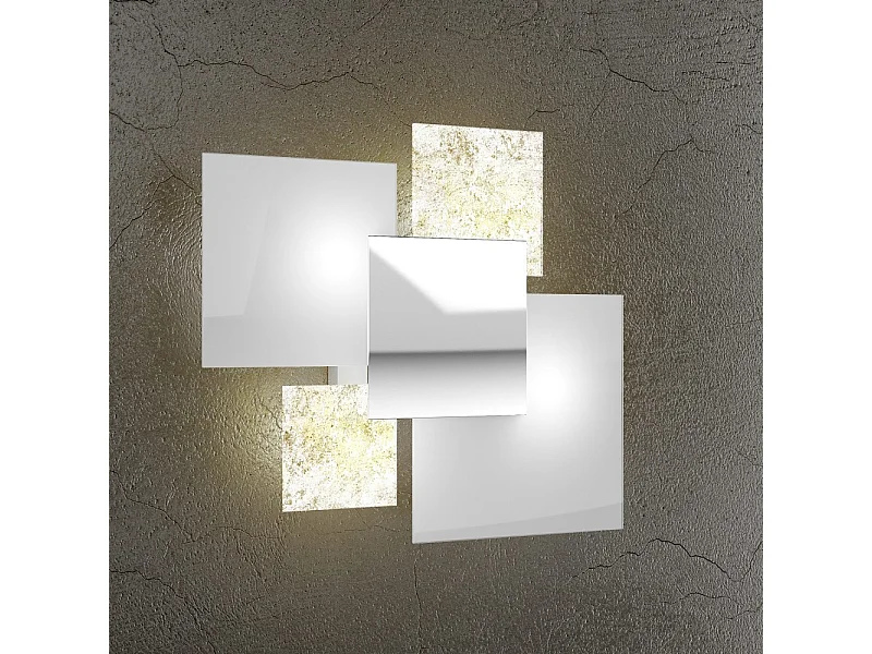 Moderne Deckenleuchte 1088/45-FO aus weißem Glas und Blattgold 4xG9