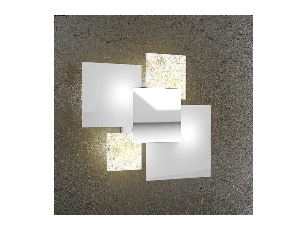 Lampada da soffitto moderna 1088/45-FO Vetri Bianchi e Foglia Oro 4xG9