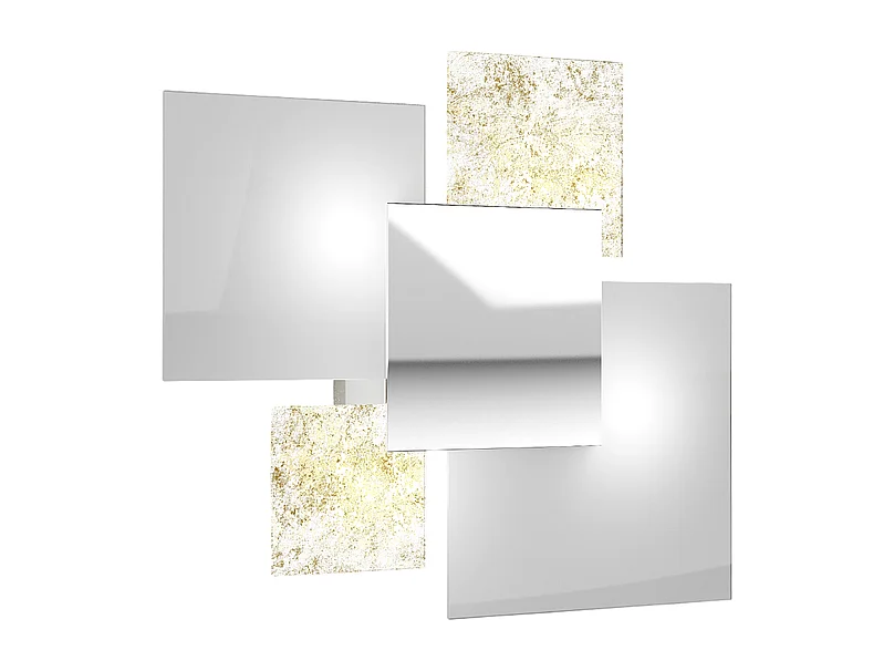 Moderne Deckenleuchte 1088/45-FO aus weißem Glas und Blattgold 4xG9