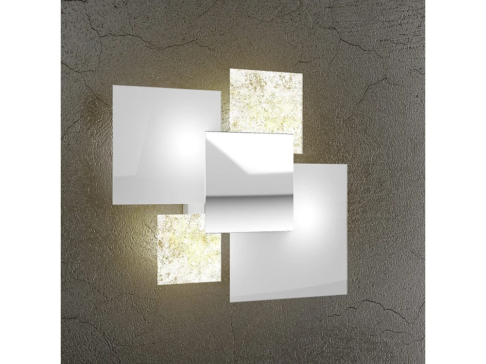Moderne loftslampe 1088/45-FO hvidt glas og bladguld 4xG9