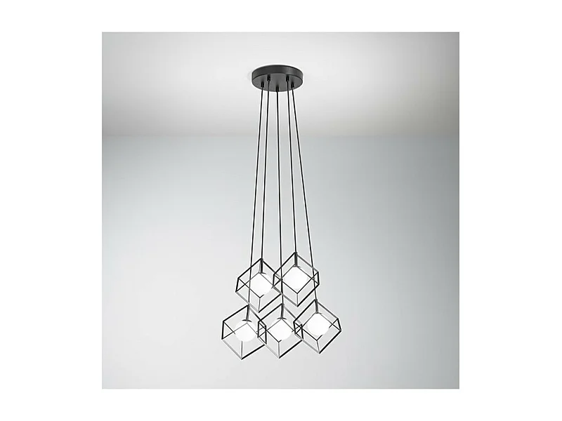 Lampe à suspension CUBE en métal noir mat Perenz 5 lampes G9