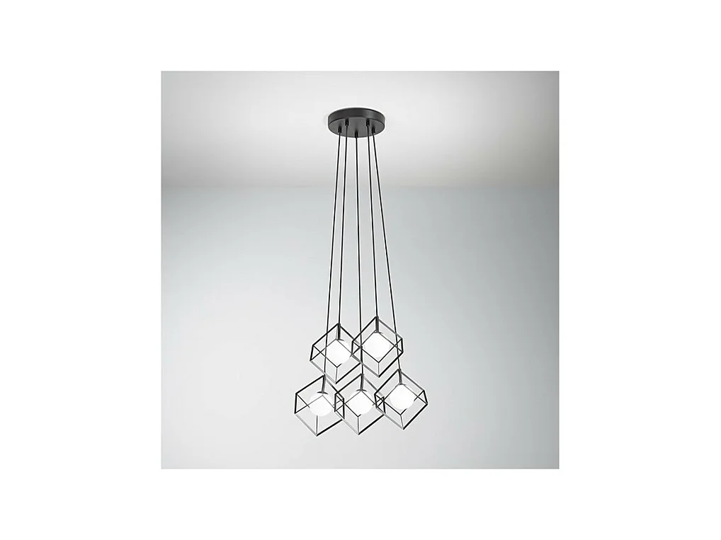Lampe à suspension CUBE en métal noir mat Perenz 5 lampes G9