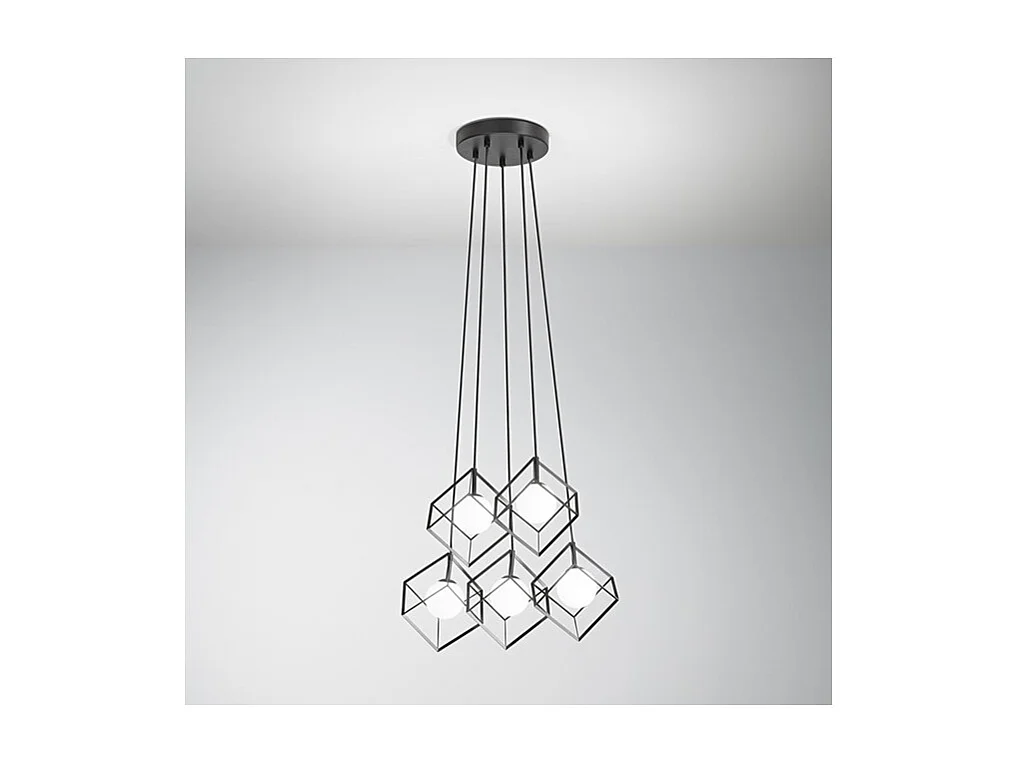 Lampe à suspension CUBE en métal noir mat Perenz 5 lampes G9