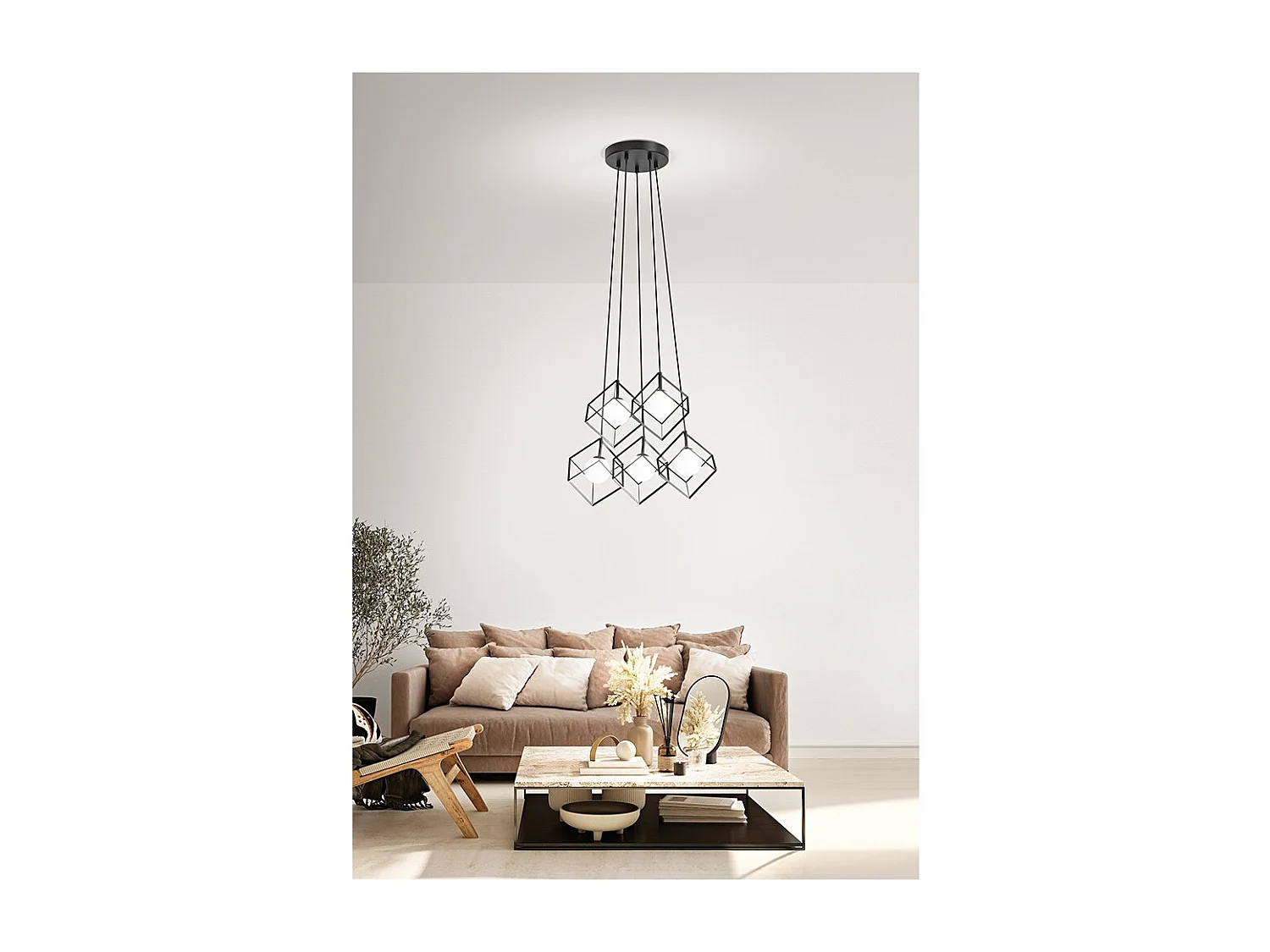 Lampe à suspension CUBE en métal noir mat Perenz 5 lampes G9