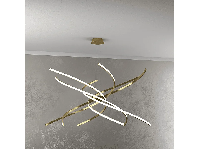 Lámpara de araña LED moderna Tornado, 88 W, 5950 lm, 1163/S100, color oro bruñido