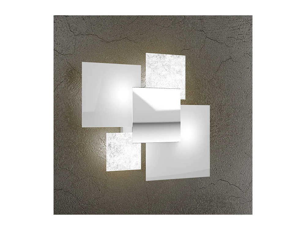 Plafonnier moderne 1088/45-FA Verre Blanc et Feuille d'Argent 4xG9