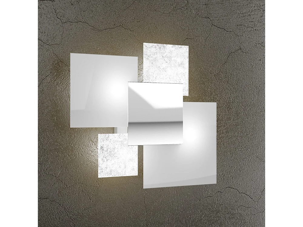 Plafonnier moderne 1088/45-FA Verre Blanc et Feuille d'Argent 4xG9