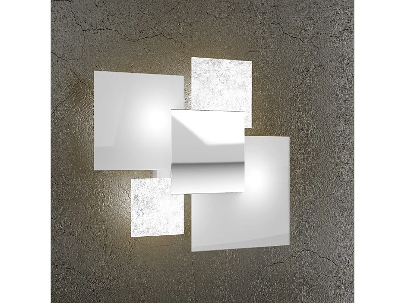 Plafonnier moderne 1088/45-FA Verre Blanc et Feuille d'Argent 4xG9