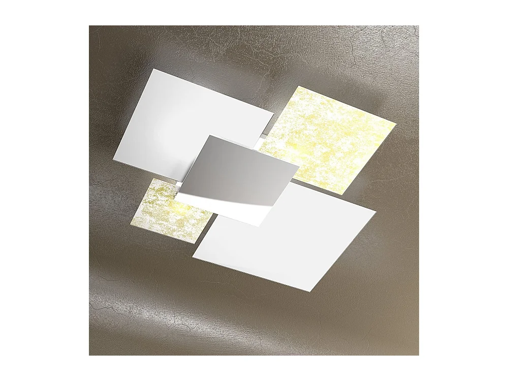 Lampada da soffitto moderna 1088/90-FO Vetri Bianchi e Foglia Oro 4xE27