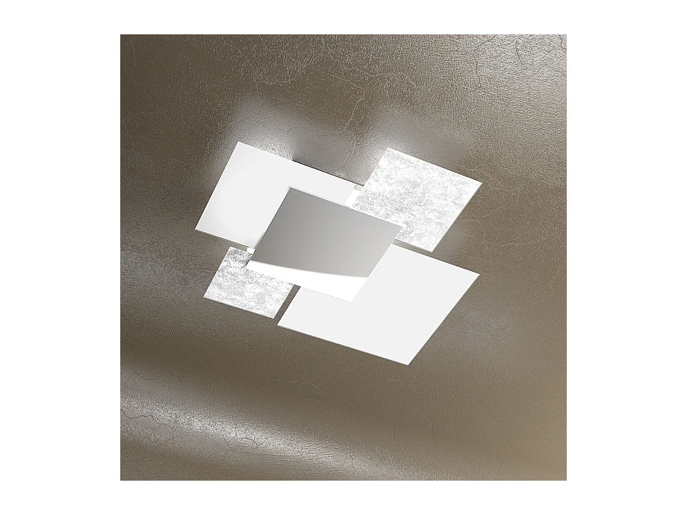 Plafonnier moderne 1088/70-FA Verre Blanc et Feuille d'Argent 4xE27