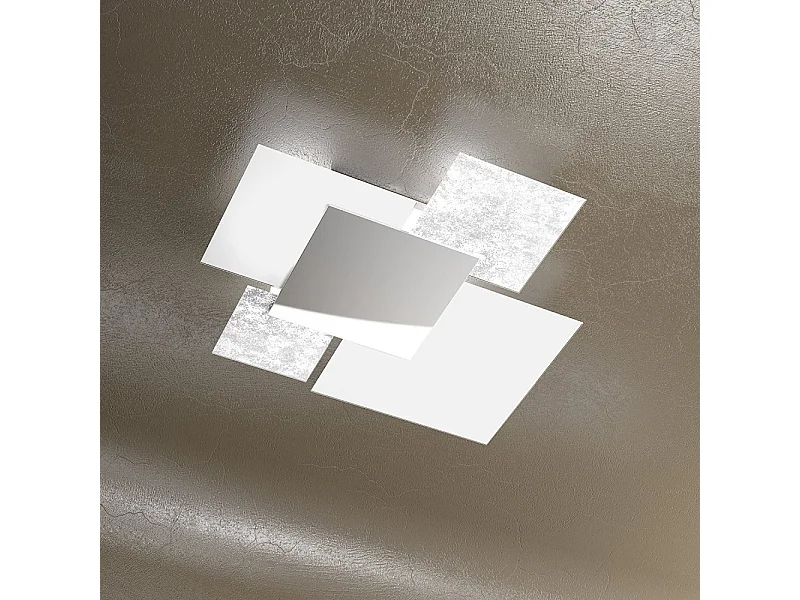 Plafonnier moderne 1088/70-FA Verre Blanc et Feuille d'Argent 4xE27