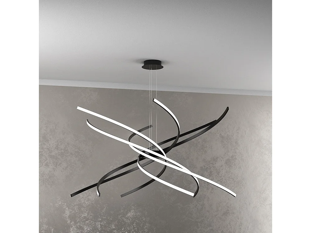 Lustre LED moderne Tornado 88 W 5 950 lm Noir – Lumière blanche naturelle – Suspension