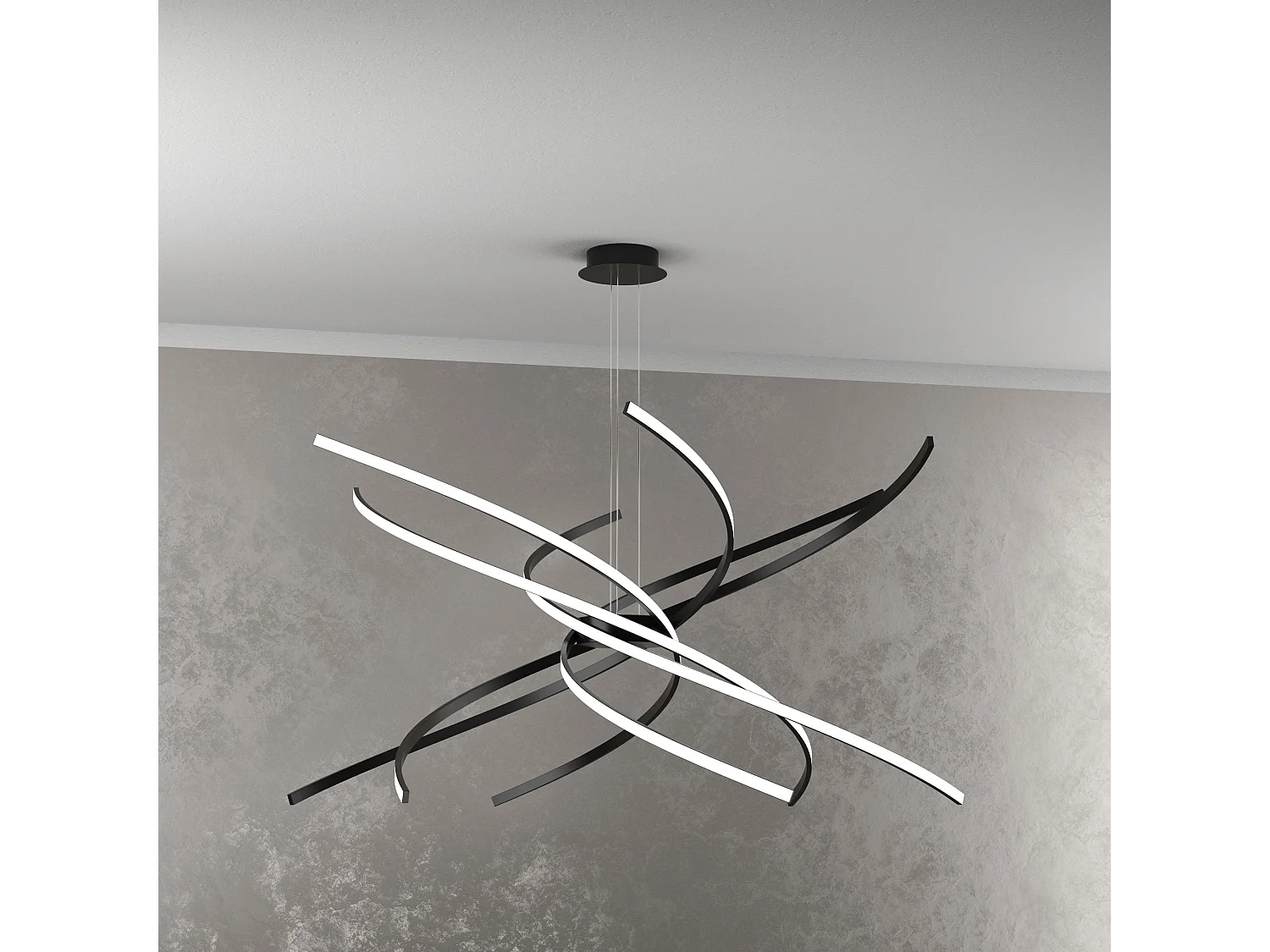 Lustre LED moderne Tornado 88 W 5 950 lm Noir – Lumière blanche naturelle – Suspension
