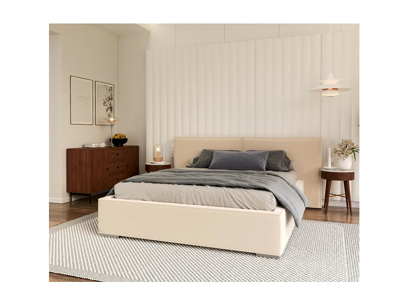 Lit coffre BRISTOL 140 x 190 cm avec sommier à lattes relevable Beige Clair