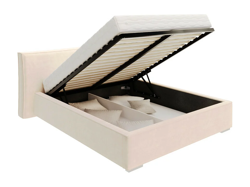 Lit coffre BRISTOL 140 x 190 cm avec sommier à lattes relevable Beige Clair