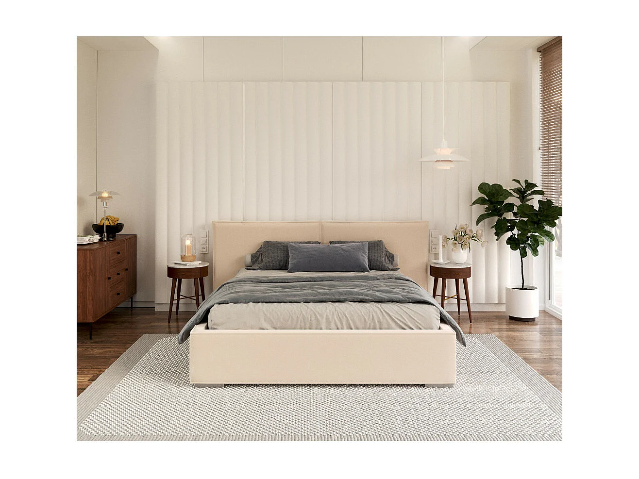 Lit coffre BRISTOL 140 x 190 cm avec sommier à lattes relevable Beige Clair